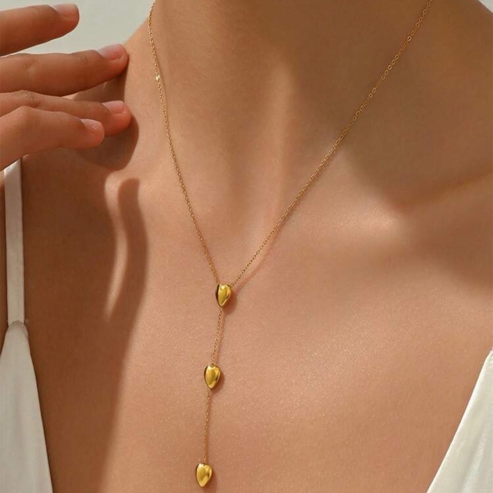 Simple Three Love Tassels Women's Stainless Steel Necklace Collarbone new